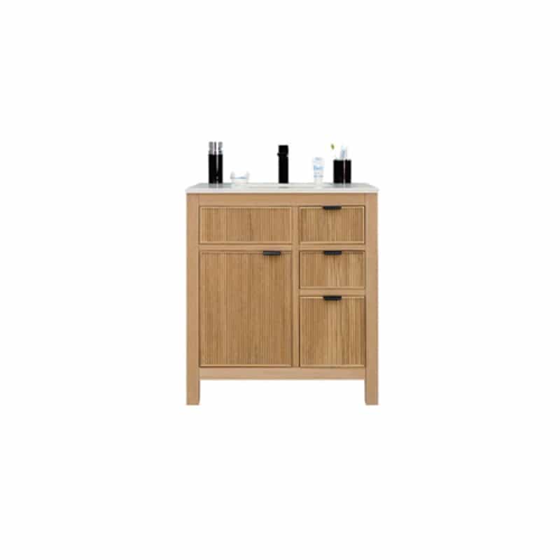 Catalina Natural Oak Wood Freestanding Bathroom Vanity With Black Cabinet Pull - 30" (Assembled) - Natural Oak