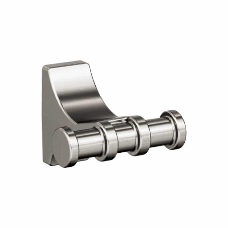Davenport Zinc & Stainless Steel Double Prong Robe Hook - Brushed Nickel - 2 13/16" (71 Mm) Length