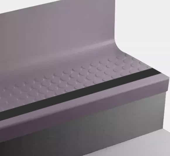 Johnsonite Shoreline Purple Raised Round Rubber Moulding / Trim - 19" X 72" Angle Fit Stair Tread With Riser (Sq) With 55 Silver Grey Insert - Textured