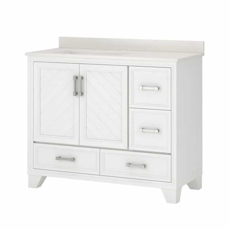 Ashlow White Oak Wood Freestanding Single Sink Bathroom Vanity With Engineered Stone Top - 42" - White Oak