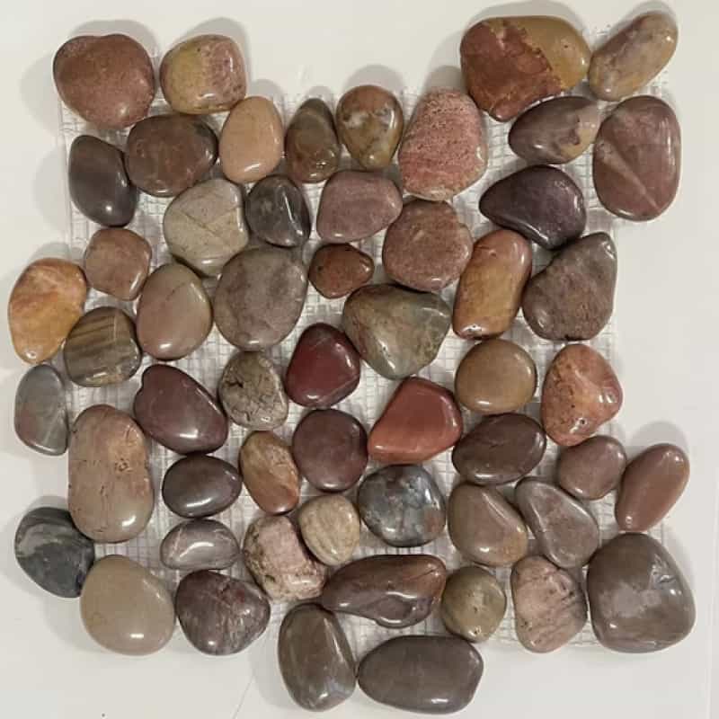 Red Cranberry Interlocking Round Pebble Mosaic - 12" X 12" - Polished