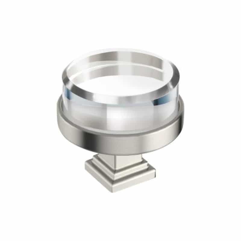Glacio Zinc & Glass Cabinet Knob - Clear / Satin Nickel