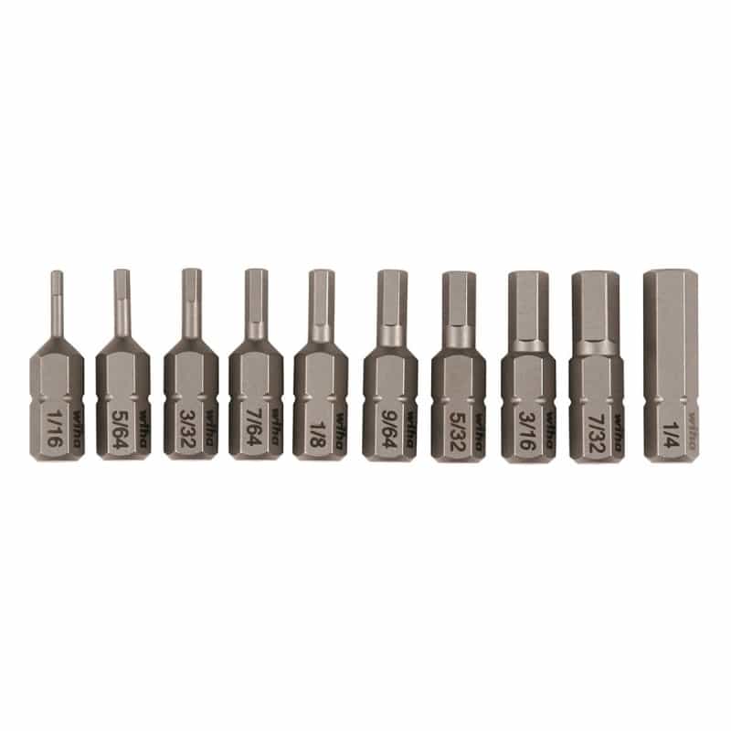 Wiha Hex Sae Bit Set: 1/16″ – 1/4″ (10 Piece Set)