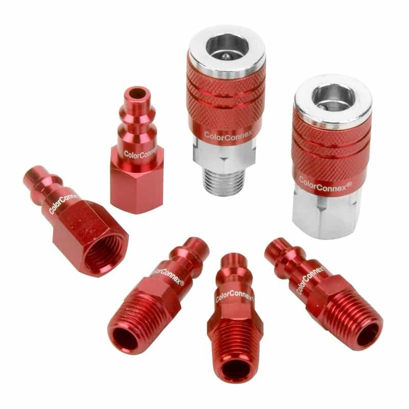 Colorconnex® Coupler & Plug Kit, Industrial Type D, 1/4″ Npt, Red (7-Piece)