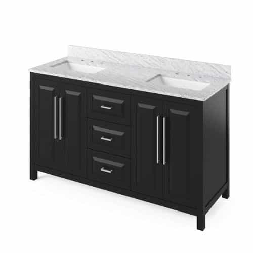 Jeffrey Alexander Black Cade Double Vanity & White Carrara Marble