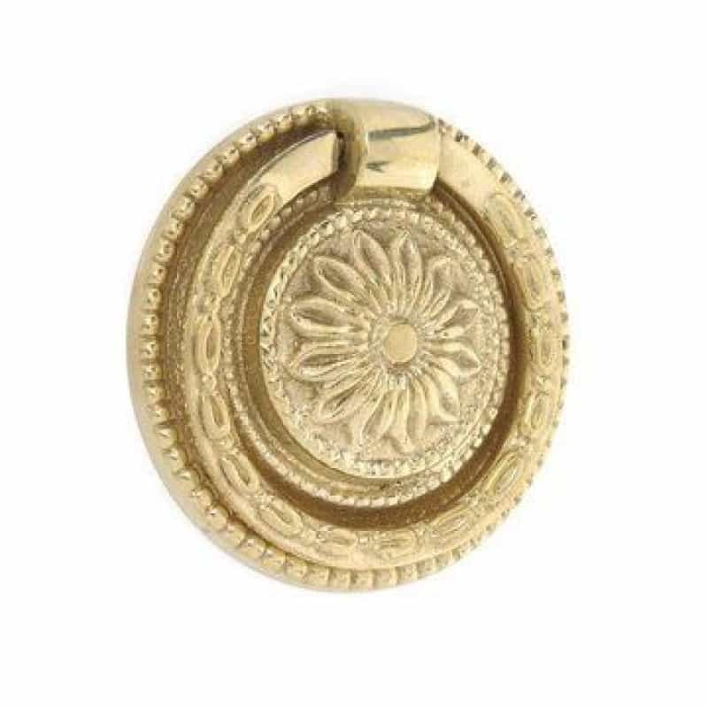 Restorers Brass Ring Pull With Round Floral Backplate