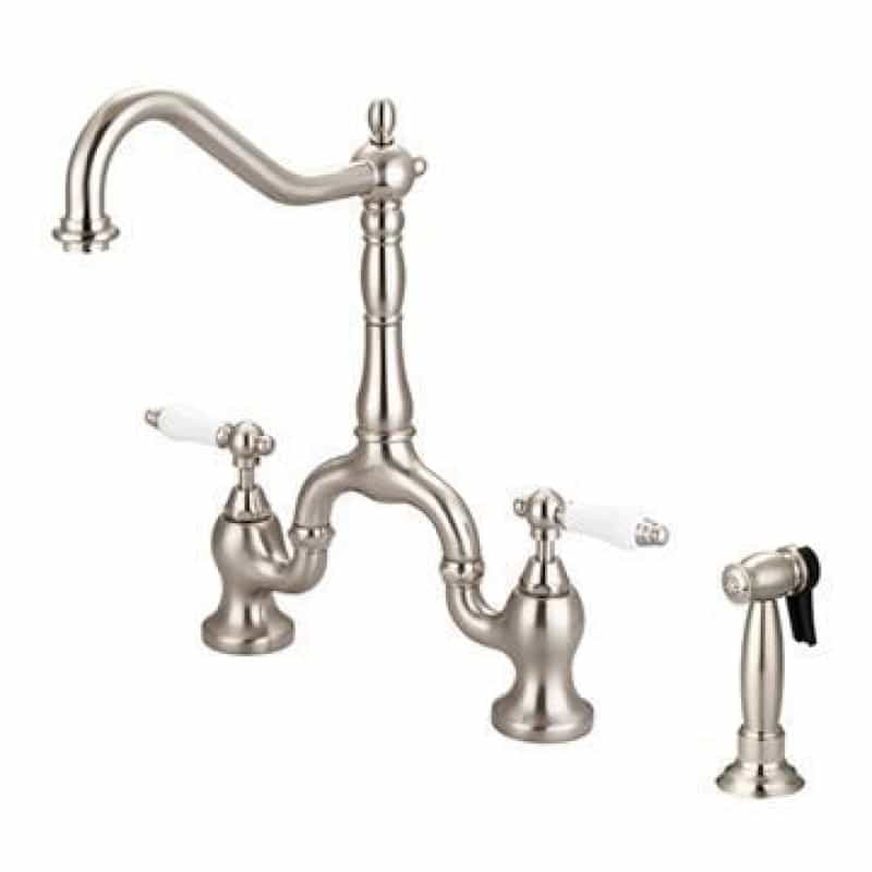 Barclay Carlton Bridge Kitchen Faucet With Sprayer - Porcelain Lever