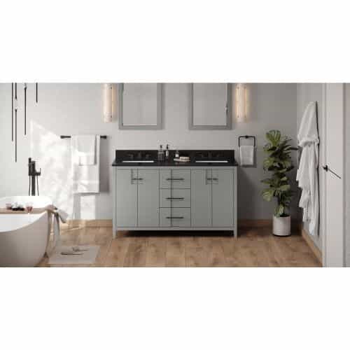 Jeffrey Alexander Grey Katara Double Vanity With Black Granite Top