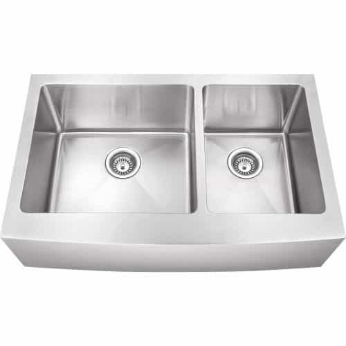 Hardware Resources 35 7/8 Inch Stainless 60/40 Farmhouse Double Kitchen Sink