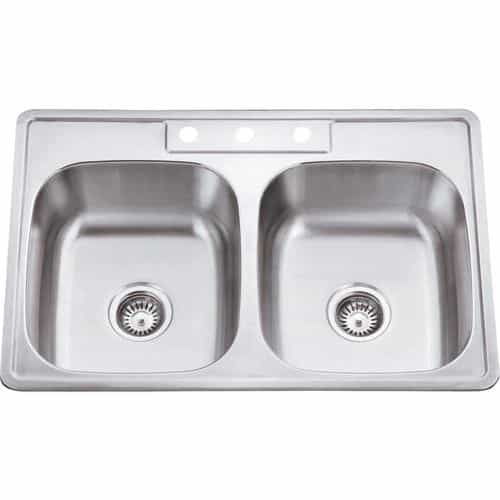 Hardware Resources 33 Inch Stainless Drop In 50/50 Double Kitchen Sink