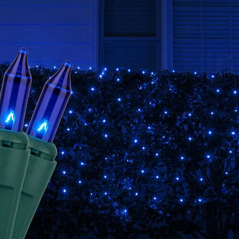 Blue Mini Christmas Net Lights On Green Wire