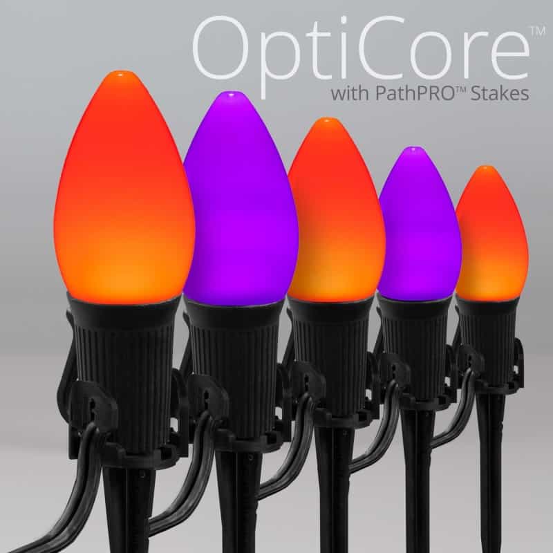 C7 Orange / Purple Smooth Opticore® Halloween Pathway Lights, 5" Pathpro Tm Stakes