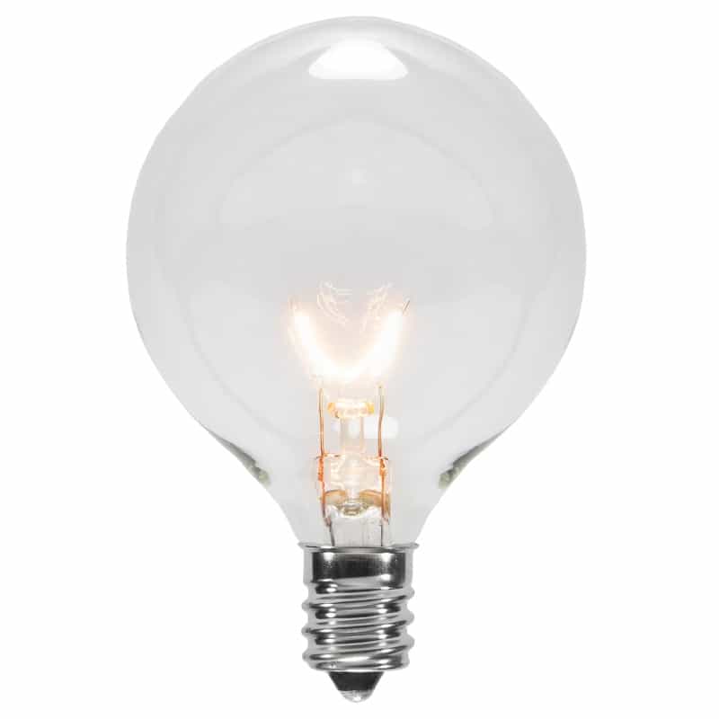 G50 Clear Transparent Globe Lights, E12 - Candelabra Base