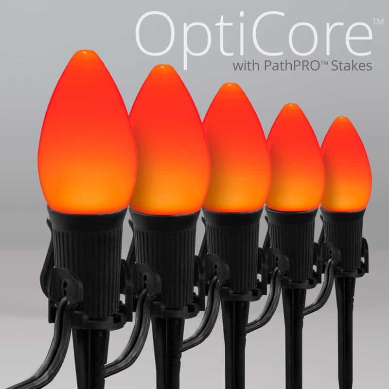 C7 Amber Smooth Opticore® Halloween Pathway Lights, 5" Pathpro Tm Stakes