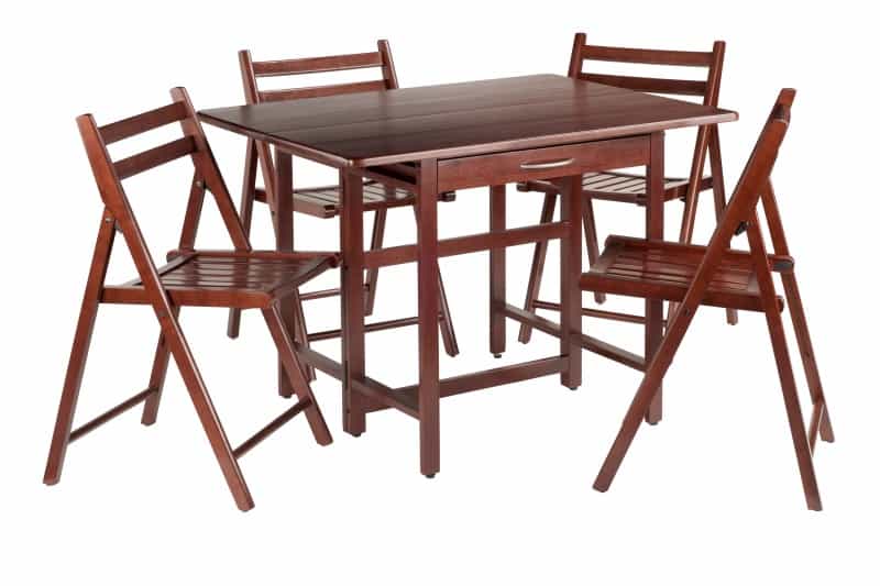 Taylor Extendable Table with 4 Folding Chairs, 42" Wide, Walnut