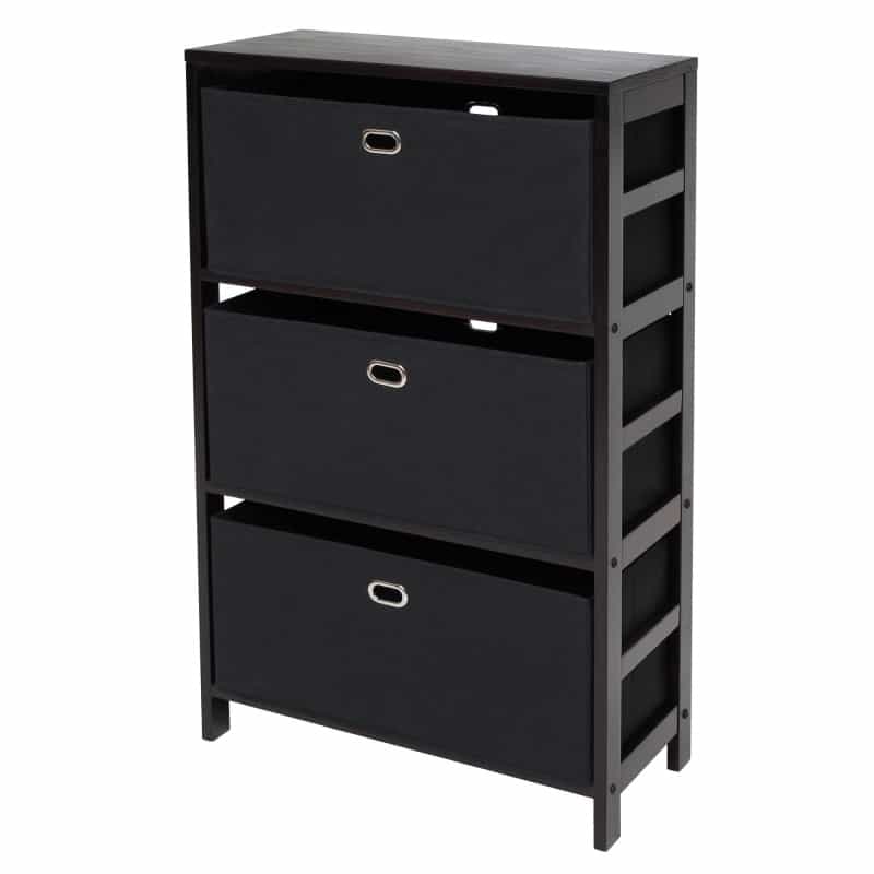 Leo 4-Pc Storage Shelf with 2 Foldable Fabric Baskets, Espresso and Black