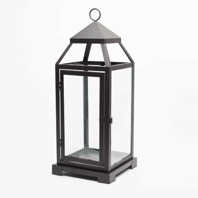 Richland Black Contemporary Metal Lantern With Clear Glasses - Large