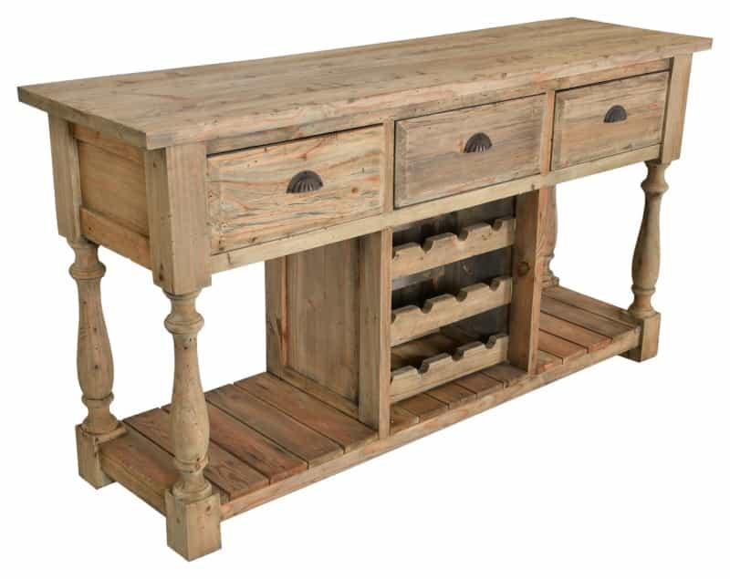 Farmhouse Console With Wine Rack In All Natural Finish