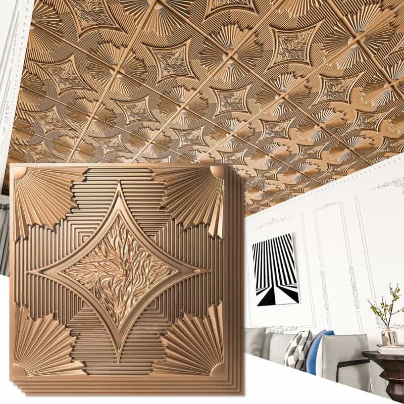 A10907be-Art3d 24X24 In Drop Ceiling Tiles ,3D Pvc Wainscoting Panels Glue Up In Bronze,12-Pack,48 Sqft