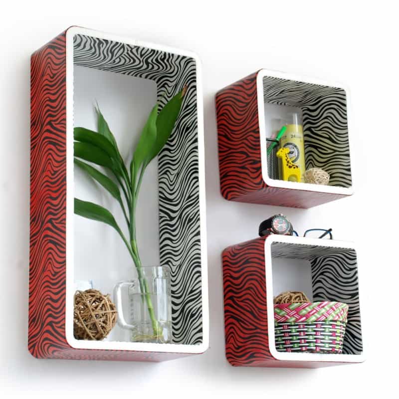 Rectangle Leather Wall Shelf / Bookshelf - Vivid Zebra Stripe