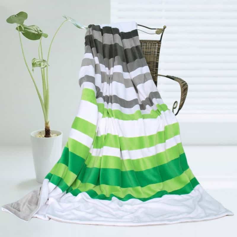 Soft Coral Fleece Patchwork Throw Blanket - Stripes - Summer Rain
