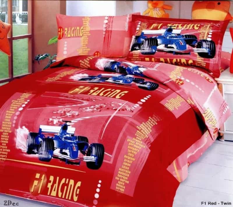 Car Racing Red, Toddler Room Bedding Modern Twin Duvet Cover Set