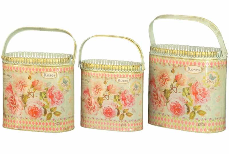 Vintage Metal Planters French Country Containers / Flower Pots (Set Of 3)