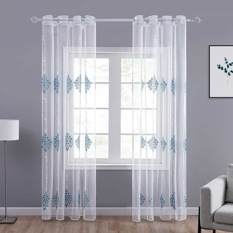 Sheer Curtain Panel Blue On White Window Treatments;* Dolce Mela - On Sale Now * - Dolce Mela - Kseniya