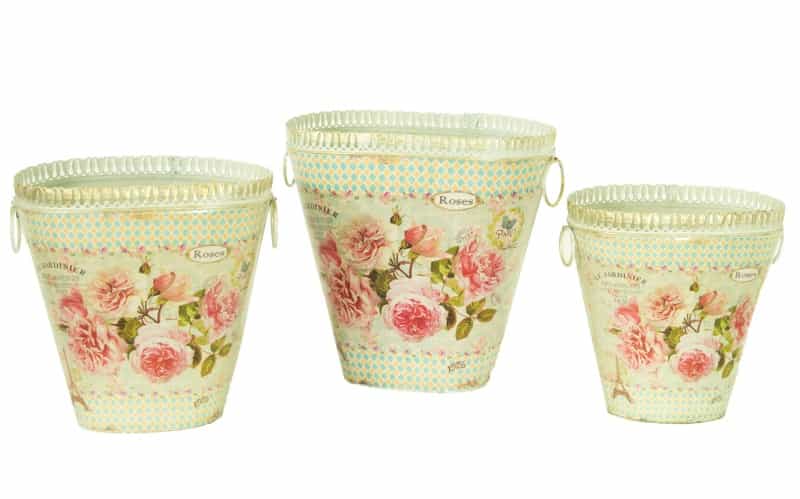 Vintage Metal Planters French Country Painted Decorative Vases & Flower Pots (Set Of 3)