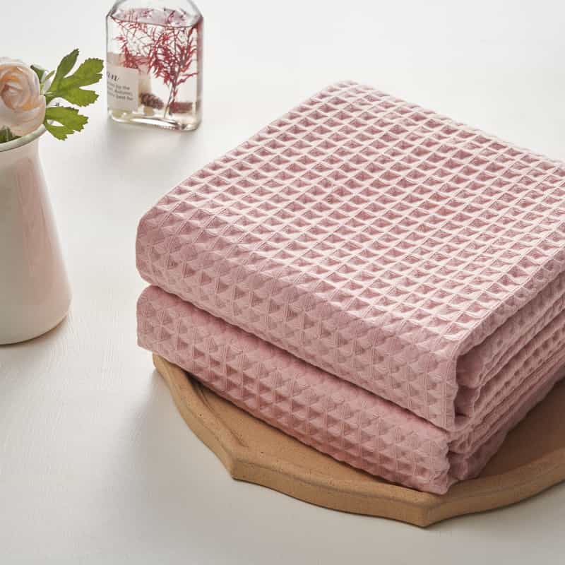 Waffle Bath Towels - Pink Color- Set Of 2