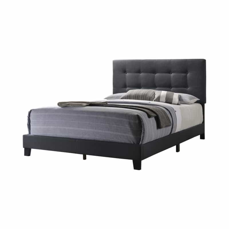 Full Size Bed With Square Button Tufted Headboard, Dark Gray
