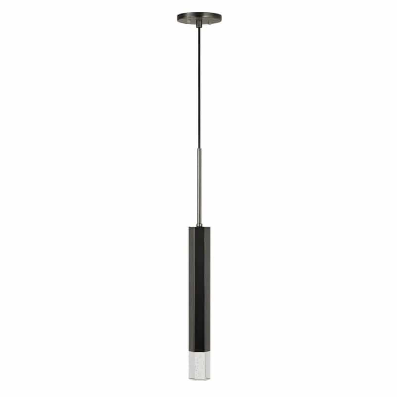 Hexagonal Metal Frame Single Led Light Pendant With Glass Diffuser, Black