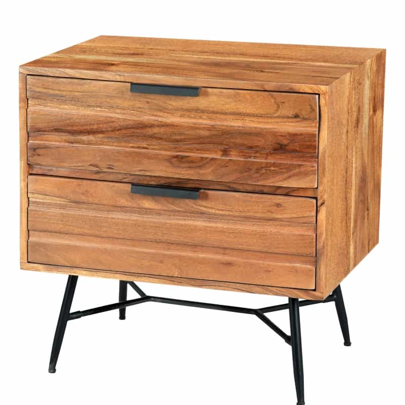 2 Drawer Wooden Nightstand With Metal Angled Legs, Black And Brown