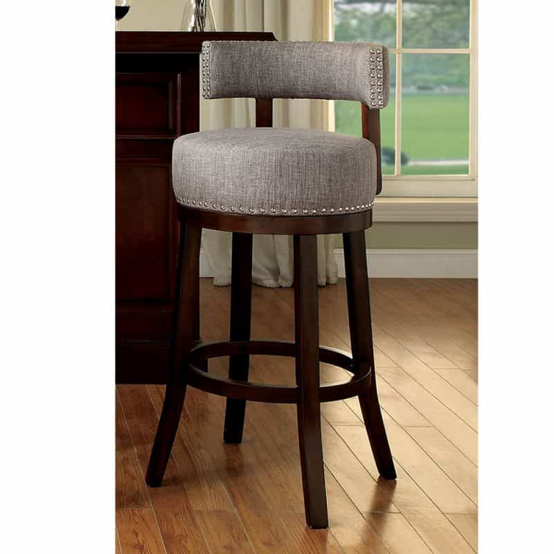 Swivel Barstool With Curved Open Low Back, Set Of 2, Gray And Brown