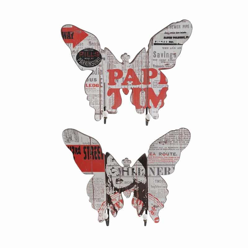 Butterfly Shaped Newspaper Print Wall Decor, Set Of 2, Multicolor