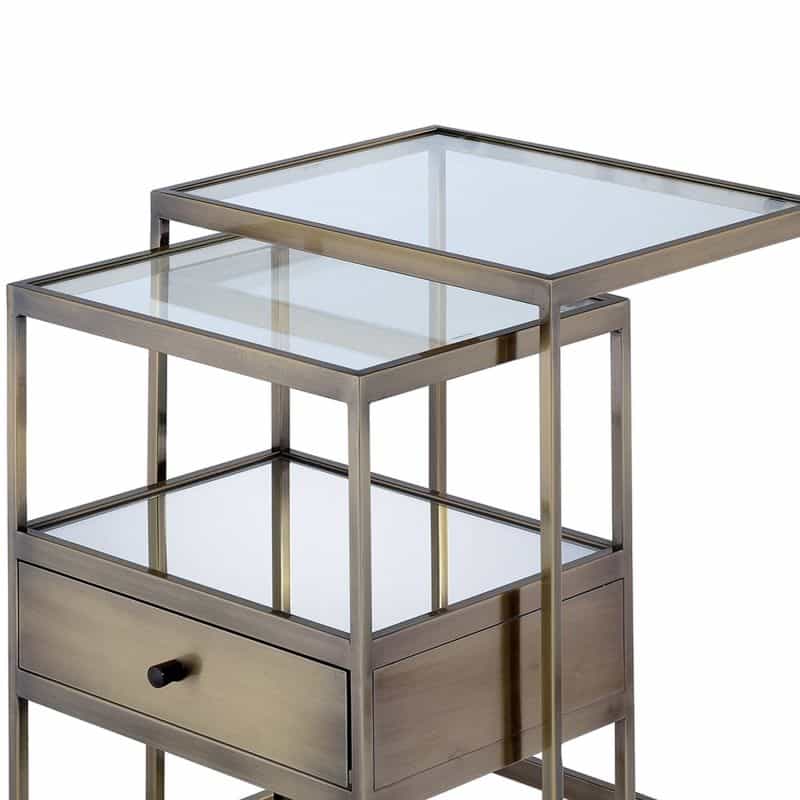 Stylish Nesting Tables Set, Clear Glass & Brass, 2 Piece Pack
