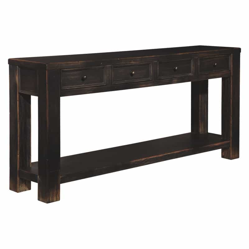 Wooden Sofa Table With Four Drawers And One Shelf, Weathered Black