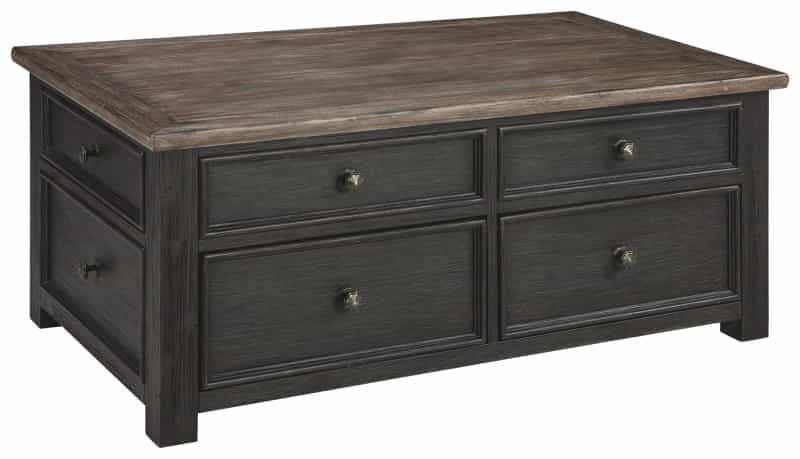 Wooden Lift Top Coffee Table With Drawers And Caster, Black And Brown
