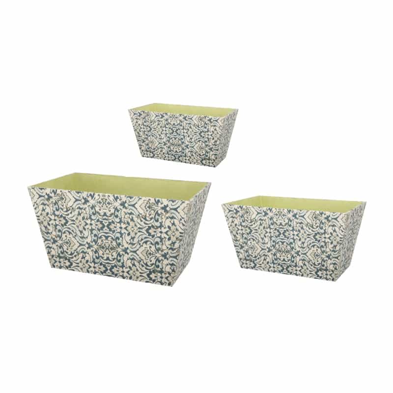Rectangular Containers With Narrow Bottom, Set Of 3, Blue And Beige