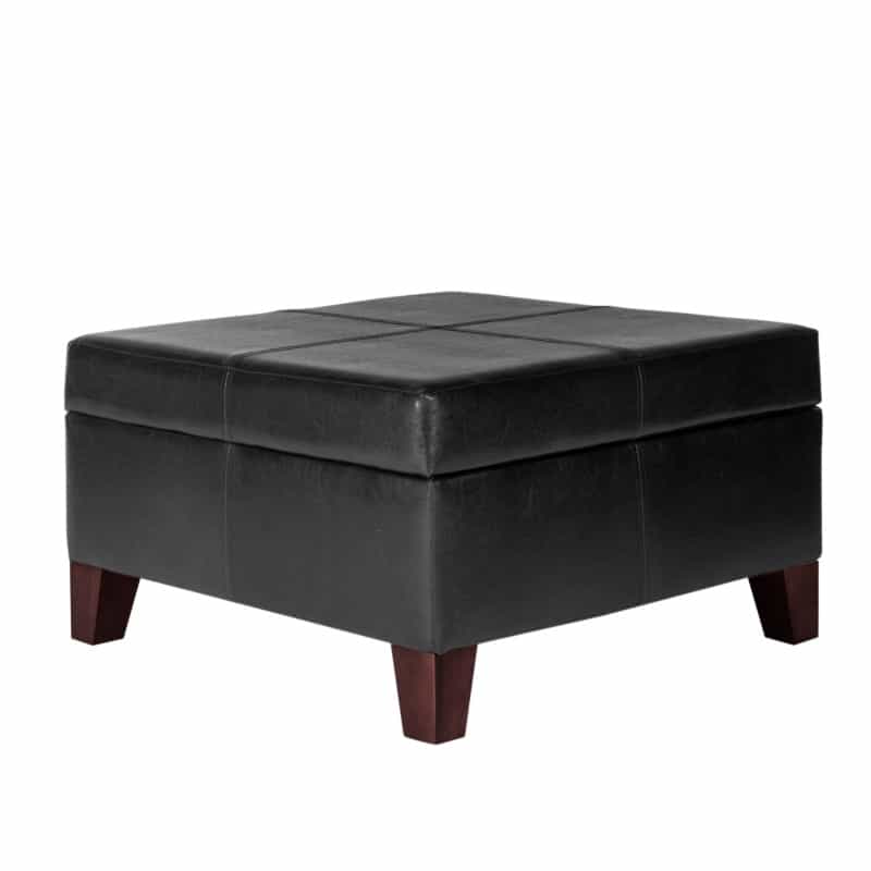 Leatherette Upholstered Wooden Ottoman With Hinged Storage, Black And Brown, Large