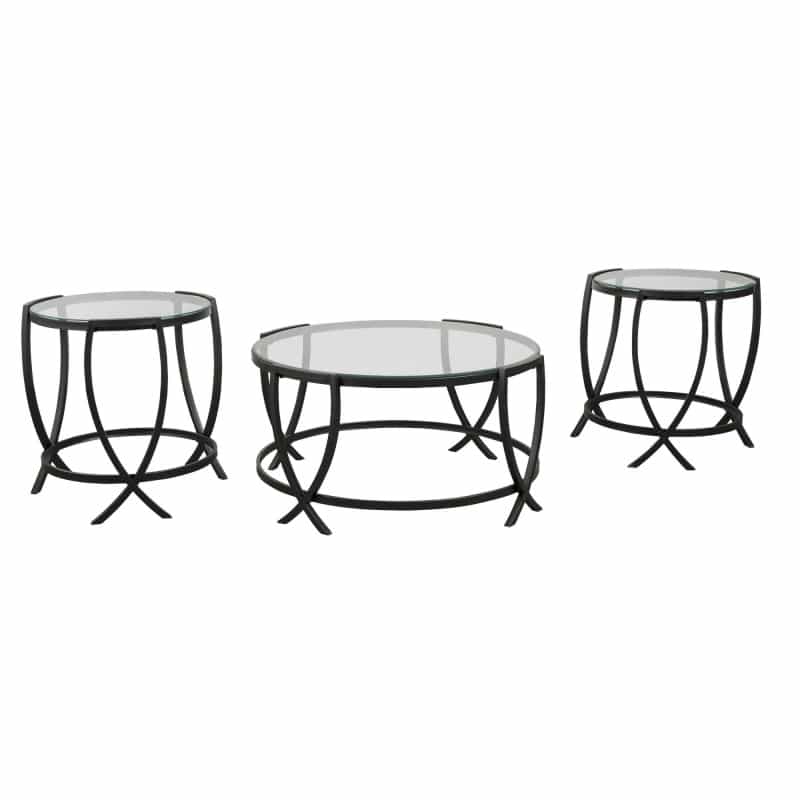Contemporary Round Table Set With Glass Top And Geometric Metal Body, Black