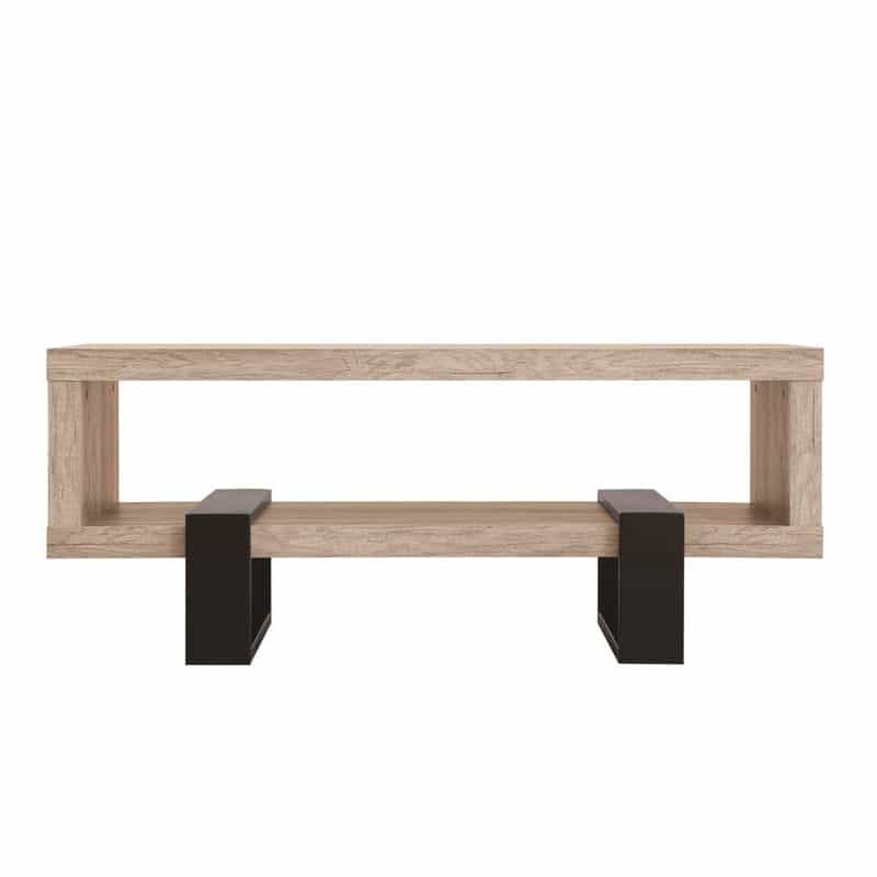 Modern Driftwood Open Shelf Coffee Table, Gray And Black