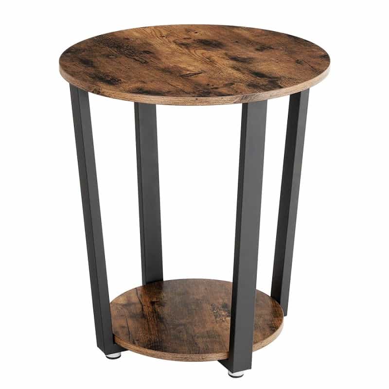 Stylish Iron And Wood End Table With Open Bottom Storage Shelf, Brown And Black