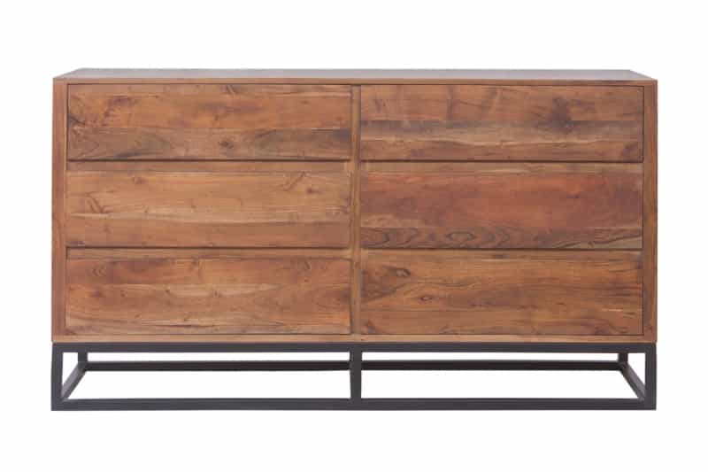 Modern Acacia Wood Dresser Or Display Unit With Metal Base, Walnut Brown And Black