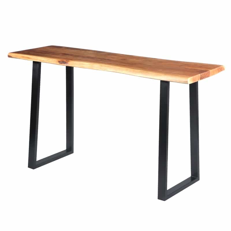 Industrial Wooden Live Edge Desk With Metal Sled Leg Support, Brown And Black