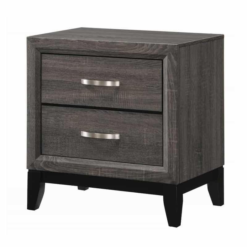 Wooden Nightstand With 2 Drawers And Chamfered Legs, Gray And Black
