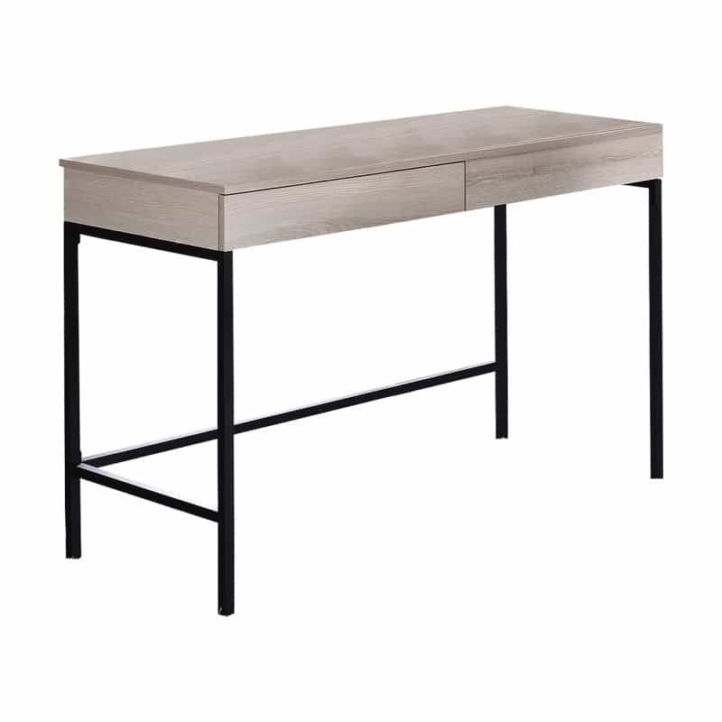 Wooden Desk With 2 Drawers And Metal Frame, Washed White And Black
