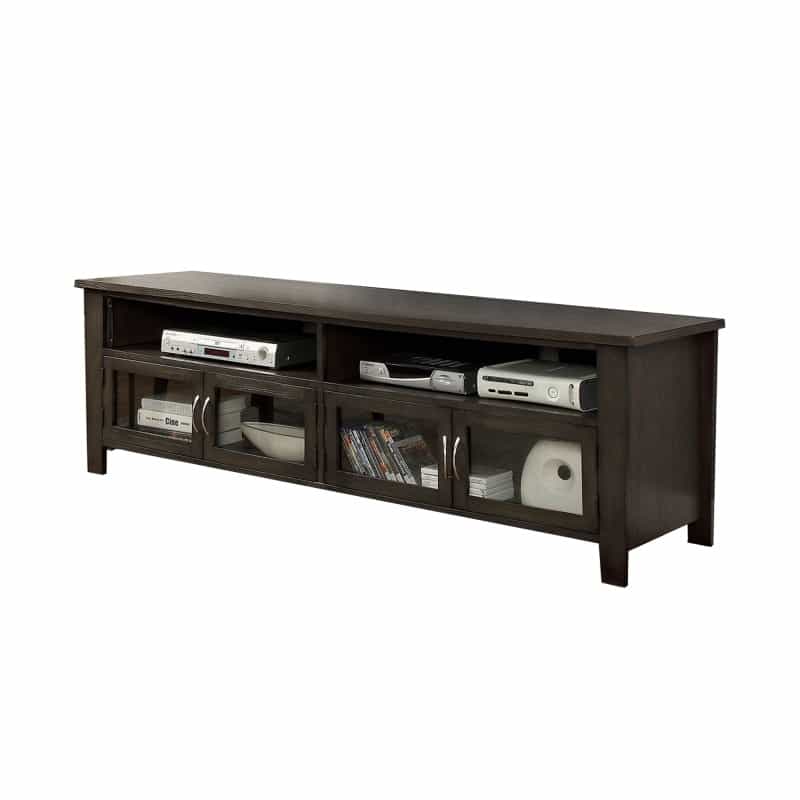 72" Wooden Tv Stand With 2 Cabinets And 2 Open Shelves In Brown