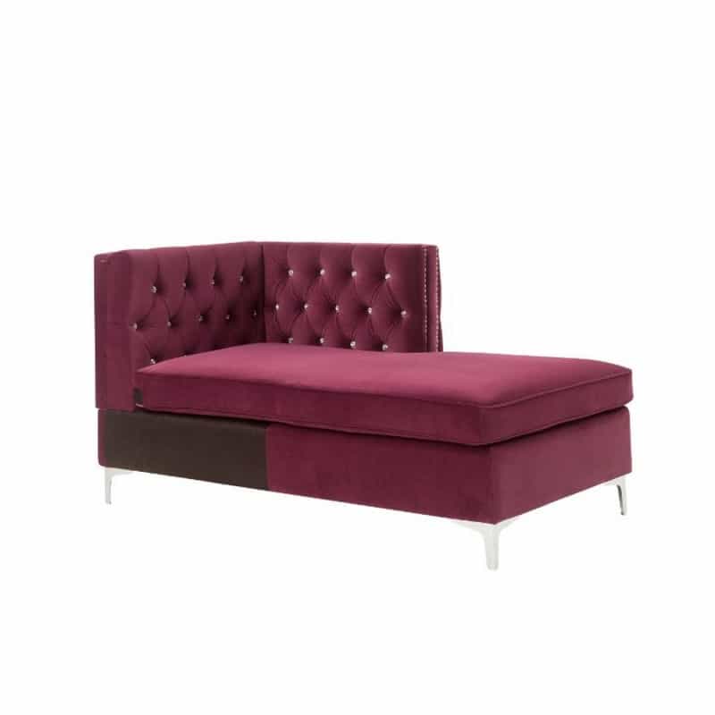 Chaise With Velvet Upholstery And Metal Legs, Red