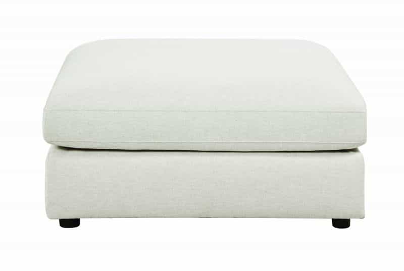 Fabric Upholstered Wooden Ottoman With Loose Cushion Seat And Small Feet, Beige
